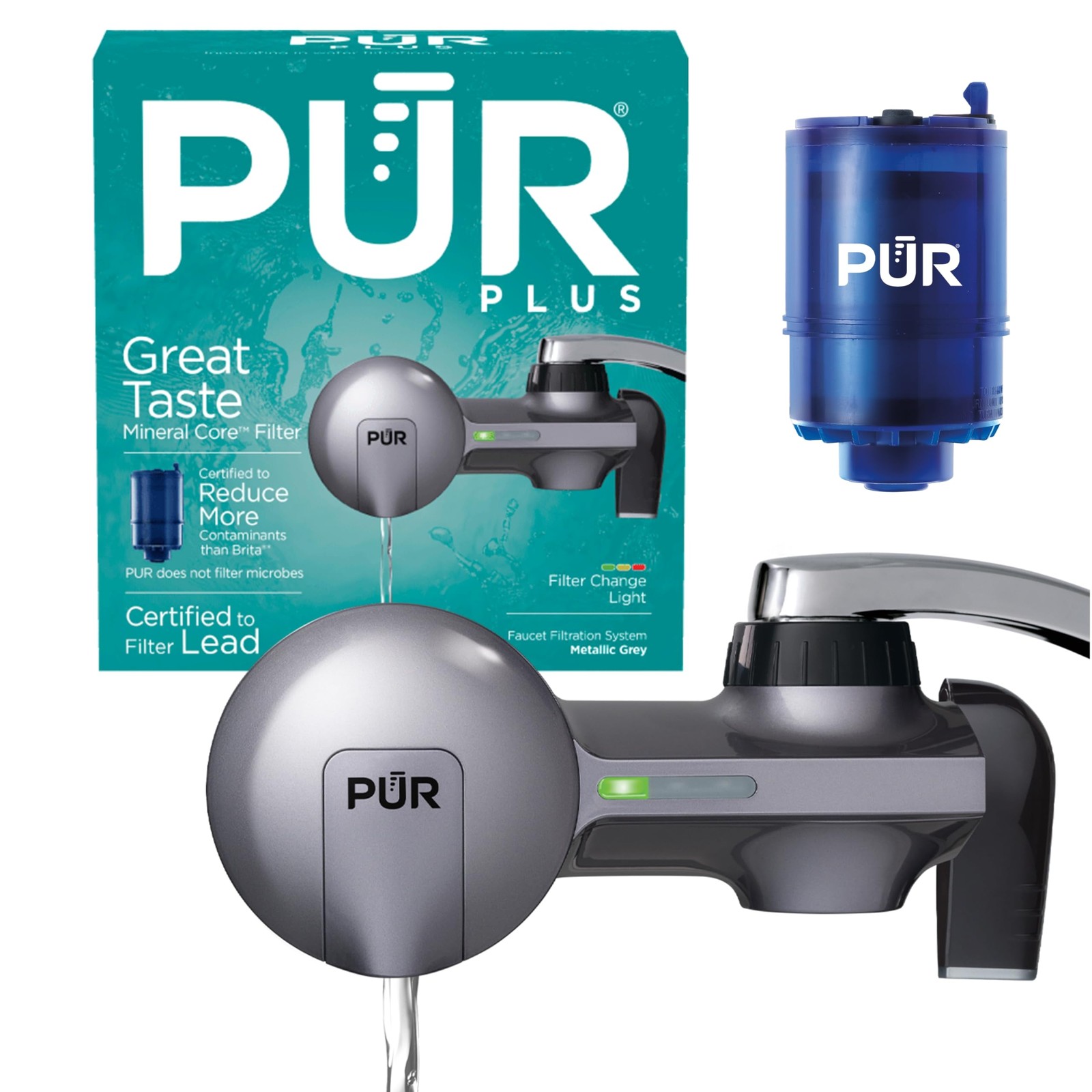 Filter Faucet Mount 100 Gallon Lead Reducing 3-in-1 PFM350V Grey Water Plus Sink