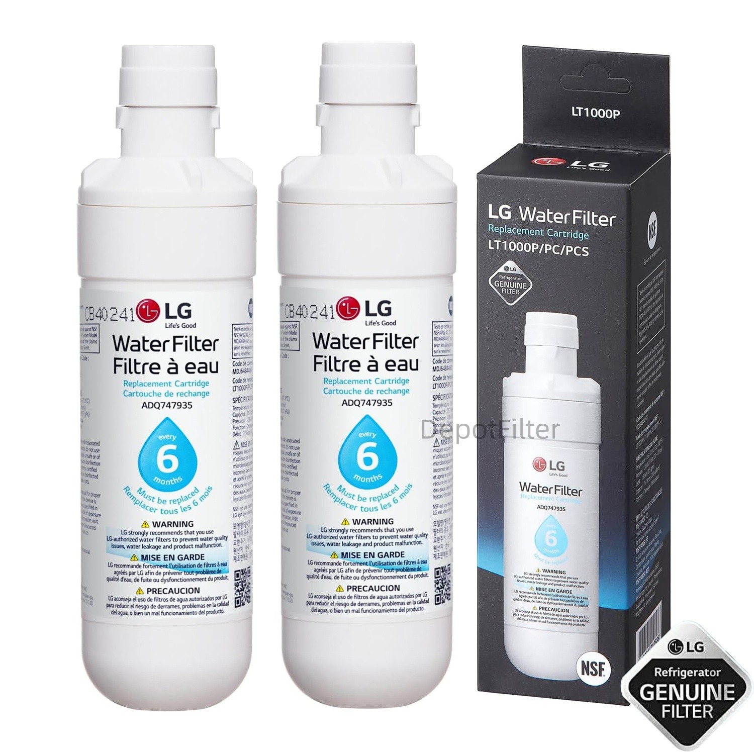2 Pack LG LT1000P Refresh Refrigerator Ice Water Filter ADQ747935 GF-D706BSL USA