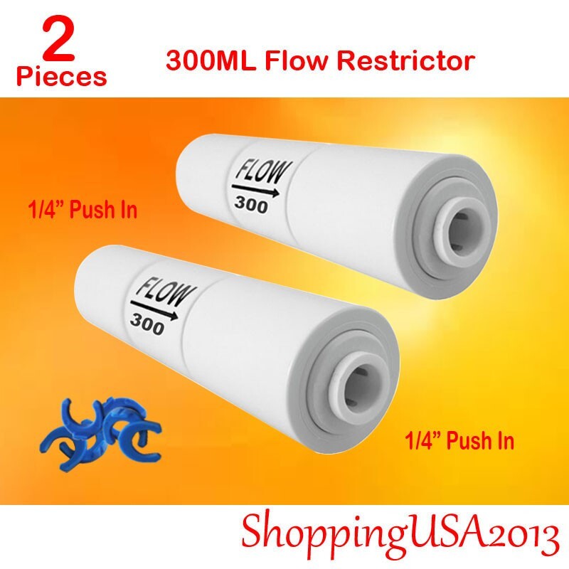 2 Pcs 300 ML Flow Restrictor Push In Quick Connect Unter Sink RO Water Filter