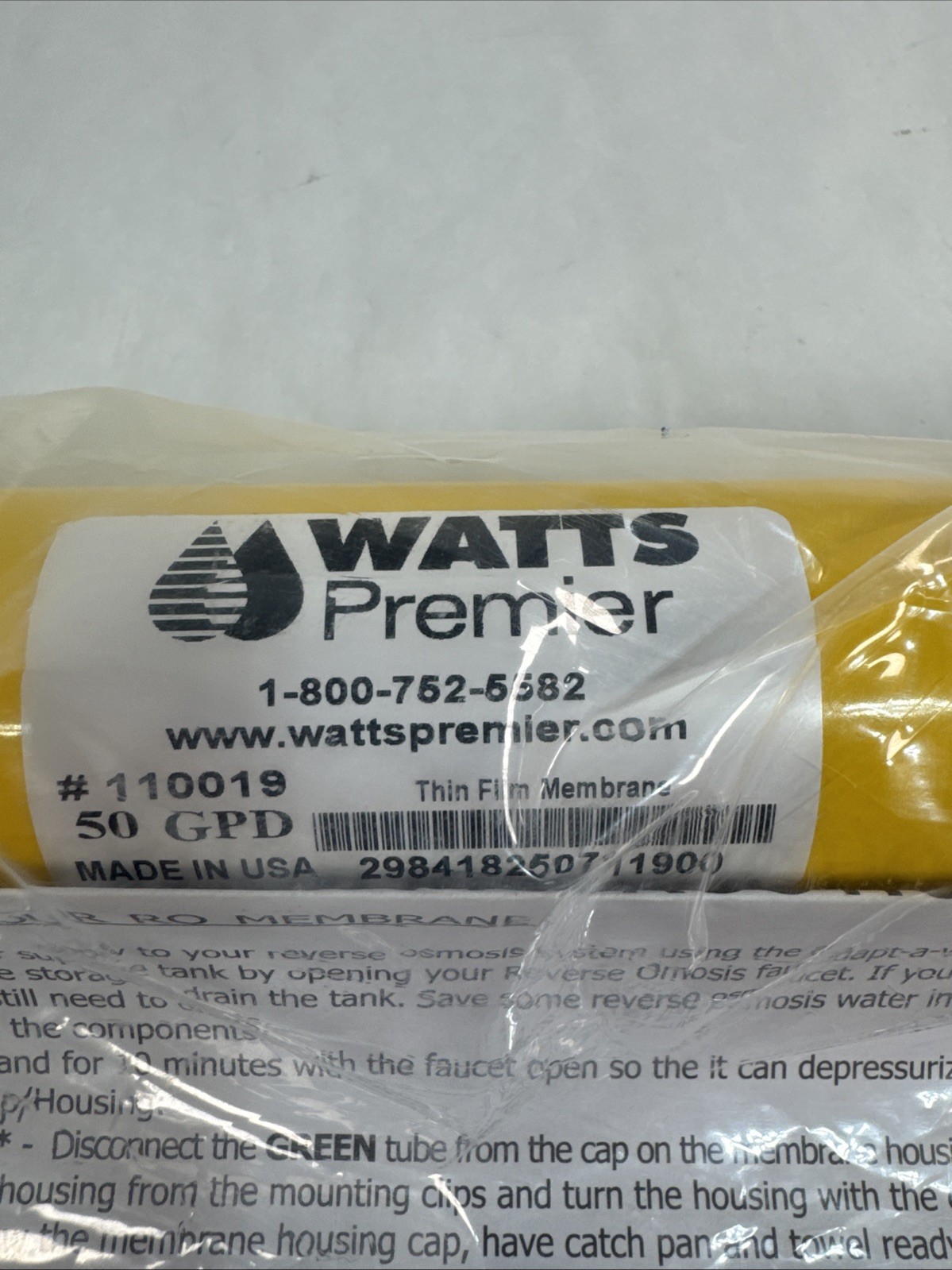 Watts Premier 50GPD RO Thin Film Membrane Replacement, 1 Count 110019 New
