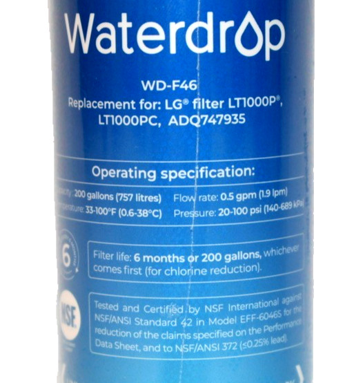 Waterdrop WD-F46 Refrigerator Water Filter for LG LT1000P, LT1000PC, ADQ747935