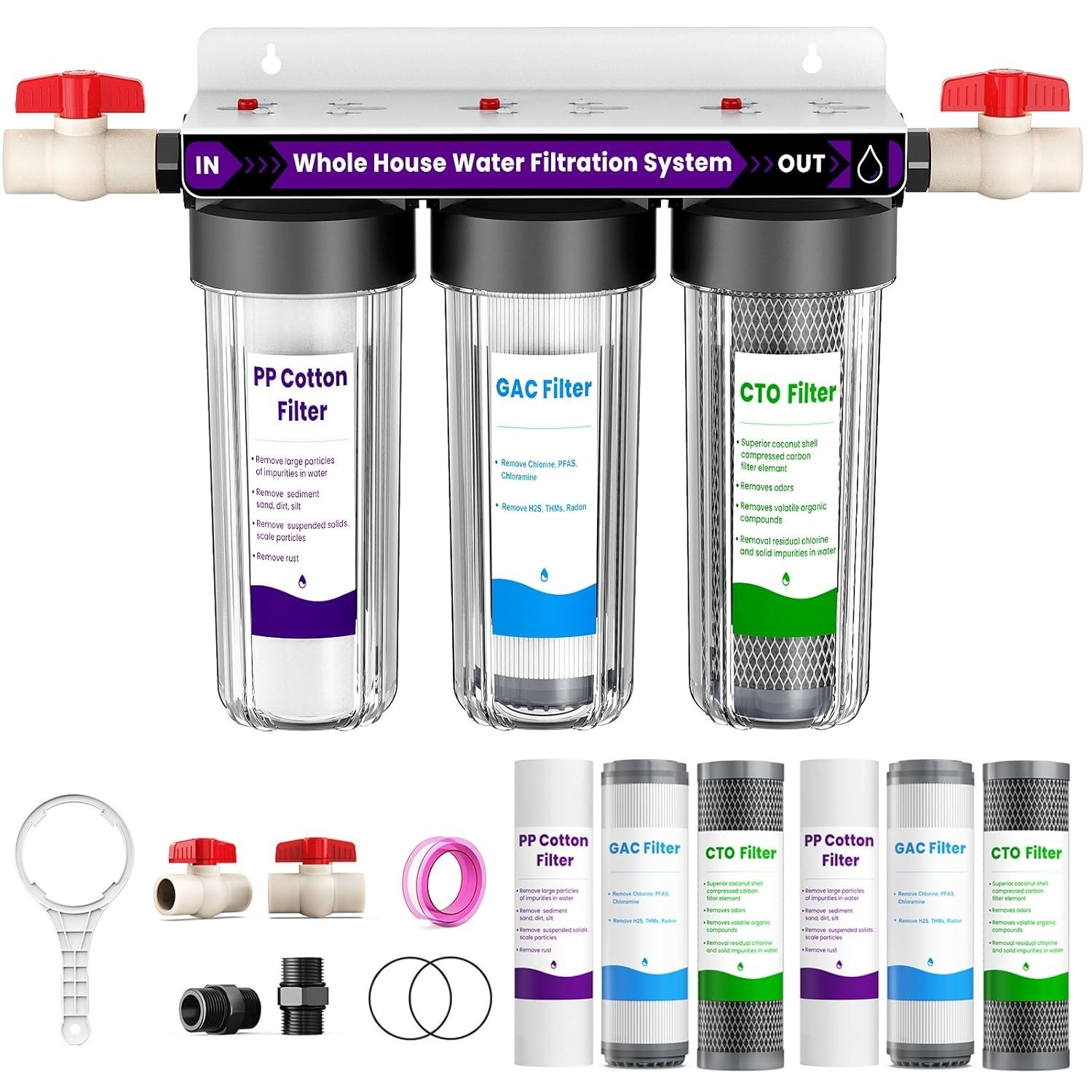 Whole House Water Filter Carbon Fiber 3-Stage High Flow 15 GPM