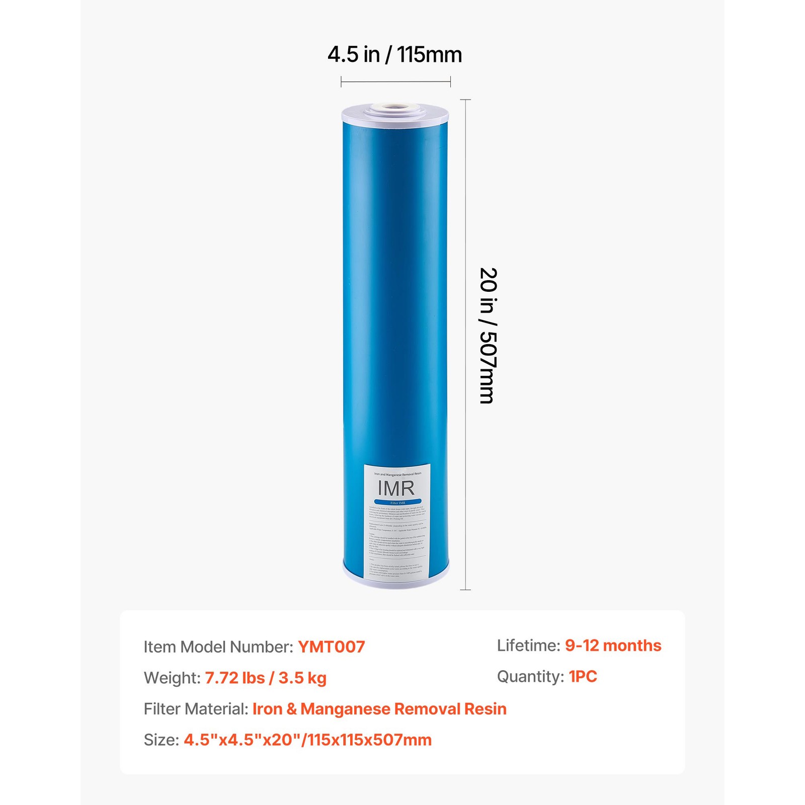 Whole House Water Filter Replacement Cartridge IMR 4.5″ x 20″ Iron & Manganese