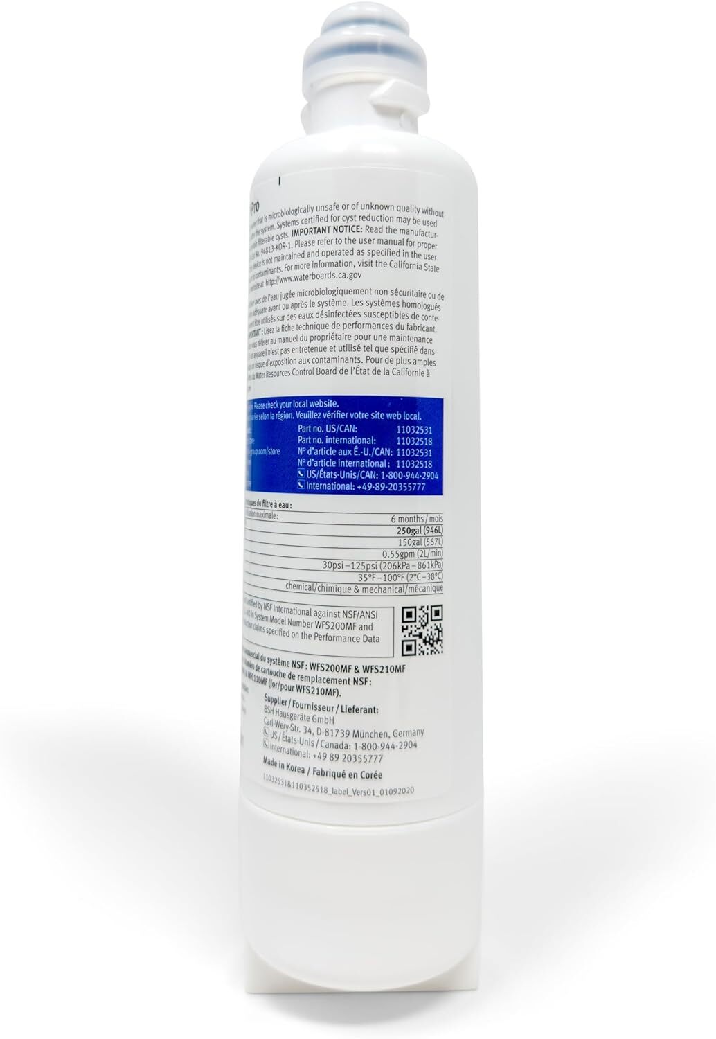 Bosch 11032531 Genuine OEM Water Filter Cartridge for Bosch Refrigerators