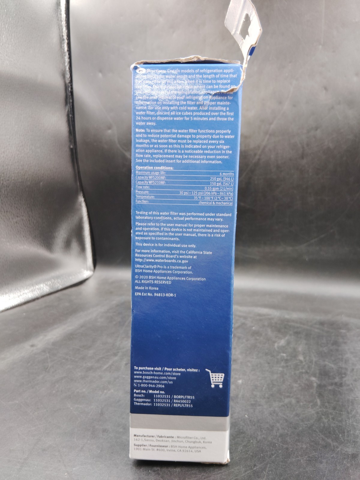 Bosch UltraClarity Pro Refrigerator Water Filter 11032531 BORPLFTR55 New Sealed!