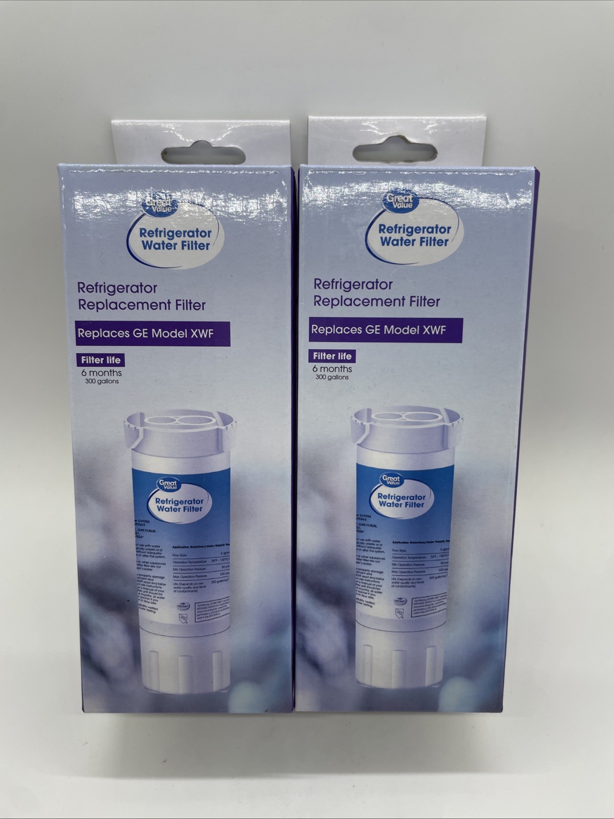 2 Pack GREAT VALUE XWF Refrigerator Water Filter Replacement for GE XWF New