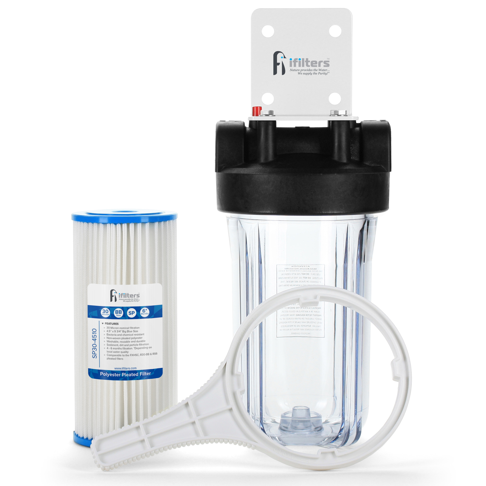 Well Water Filtration Sediment System Pleated Washable Filter, Clear, 1″ Ports
