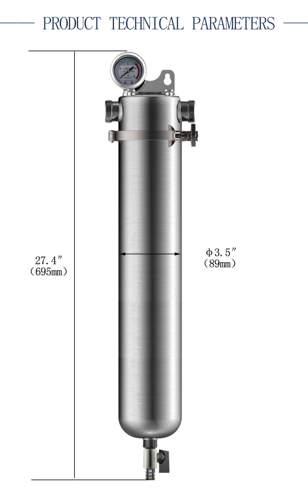Stainless Steel High Flow Front Filter 1in Inlet Whole House Water Purification