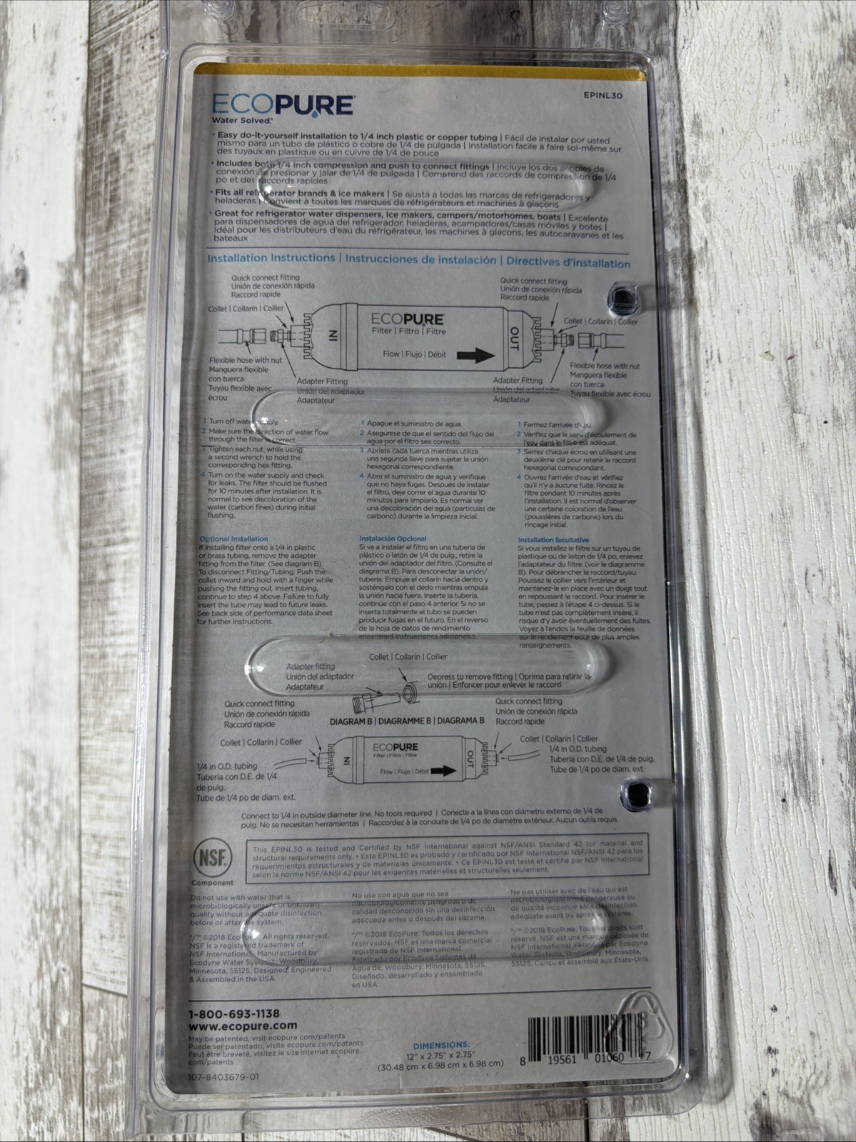 EcoPure EPINL30 5 Year in-Line Refrigerator Filter