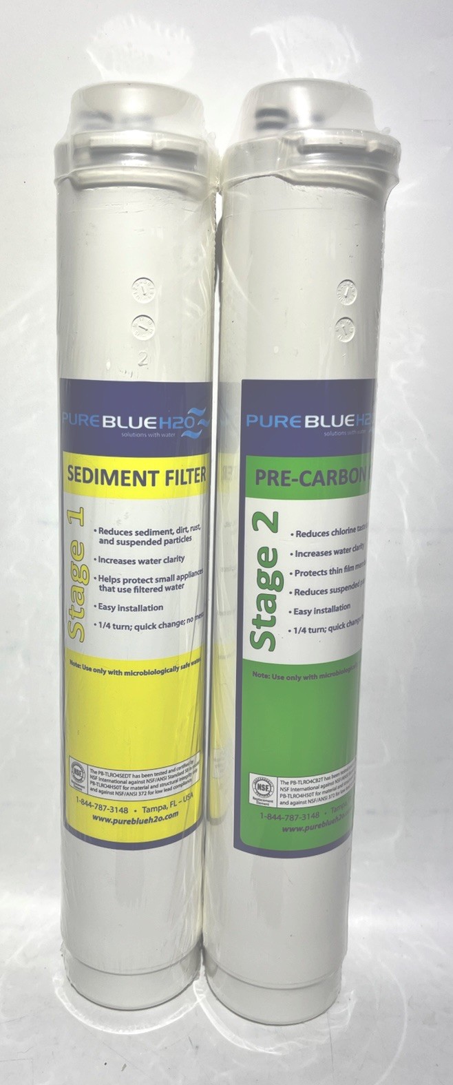 Sealed Pure Blue H2O Stage 1 & 2 Sediment Pre-Carbon CTO 2 Filters Green Yellow