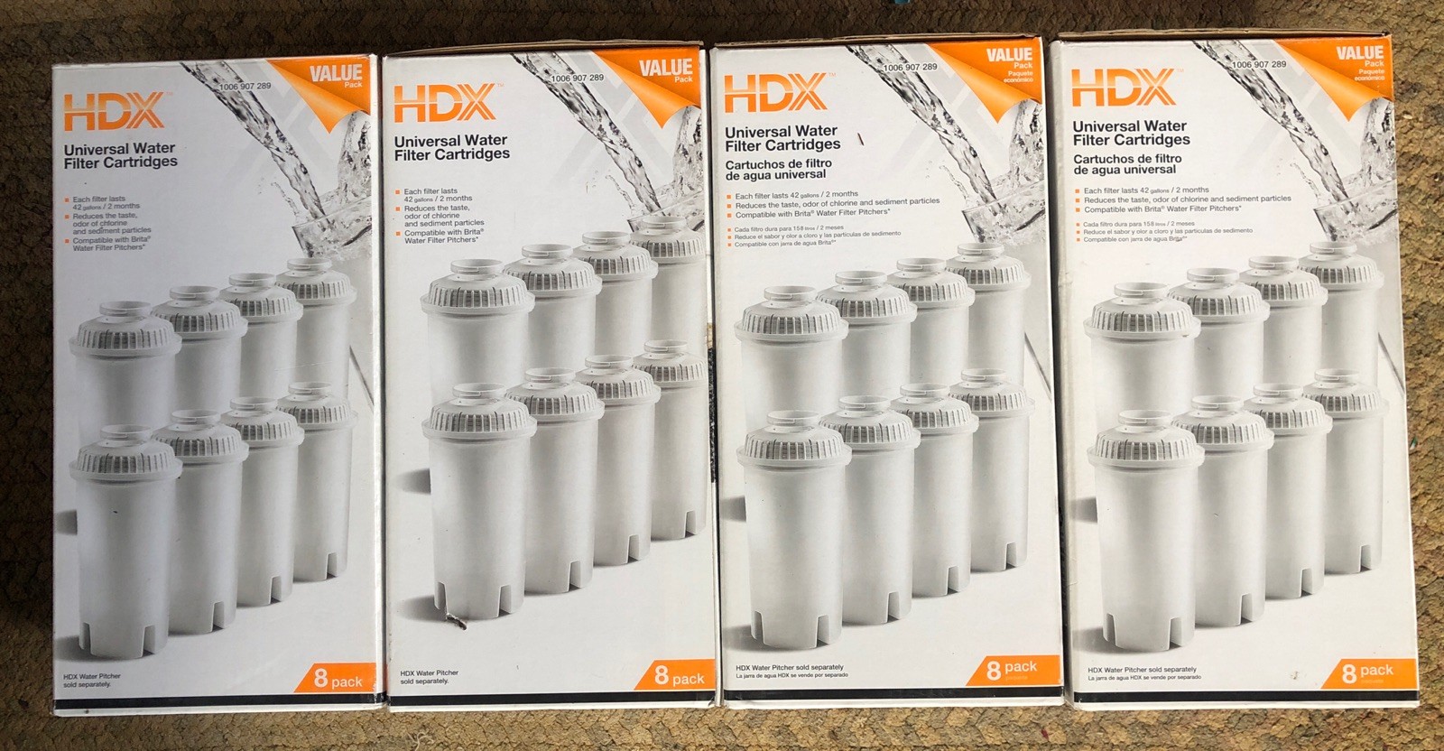 4 HDX F003 8-Pack Water Filter Cartridges (Compatible W/ Brita Pitchers)