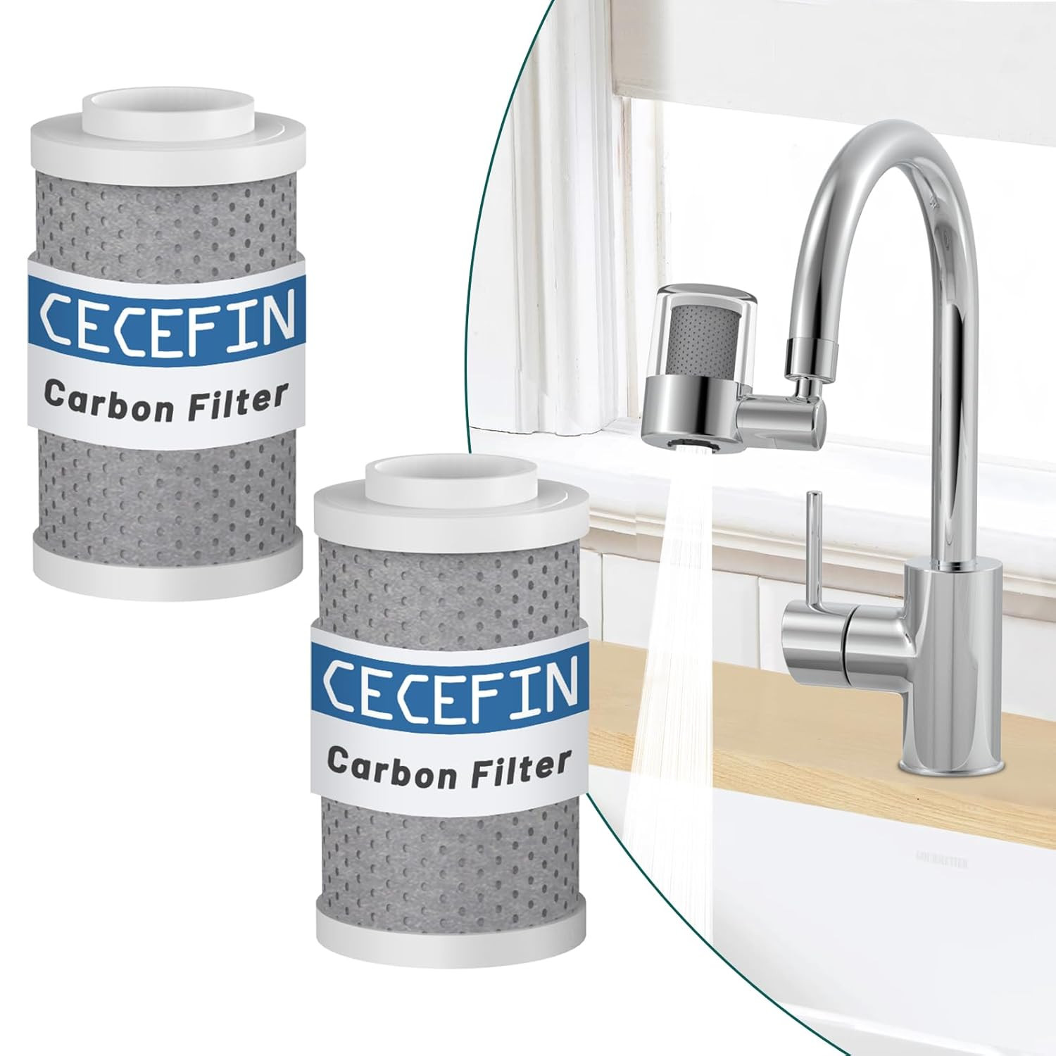 2Pcs Carbon-Fiber Water Filter Cartridges – Carbon Purifier Reduces 99% Chlorine