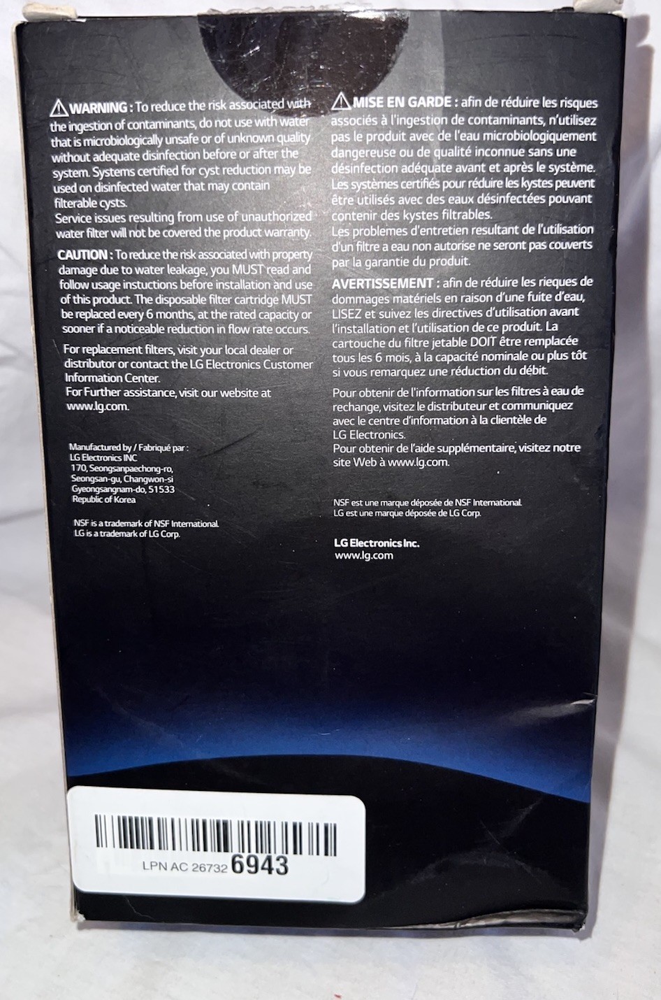 LG LT1000P2 6-Month / 200 Gallon Refrigerator Replacement Water Filter, Reduces
