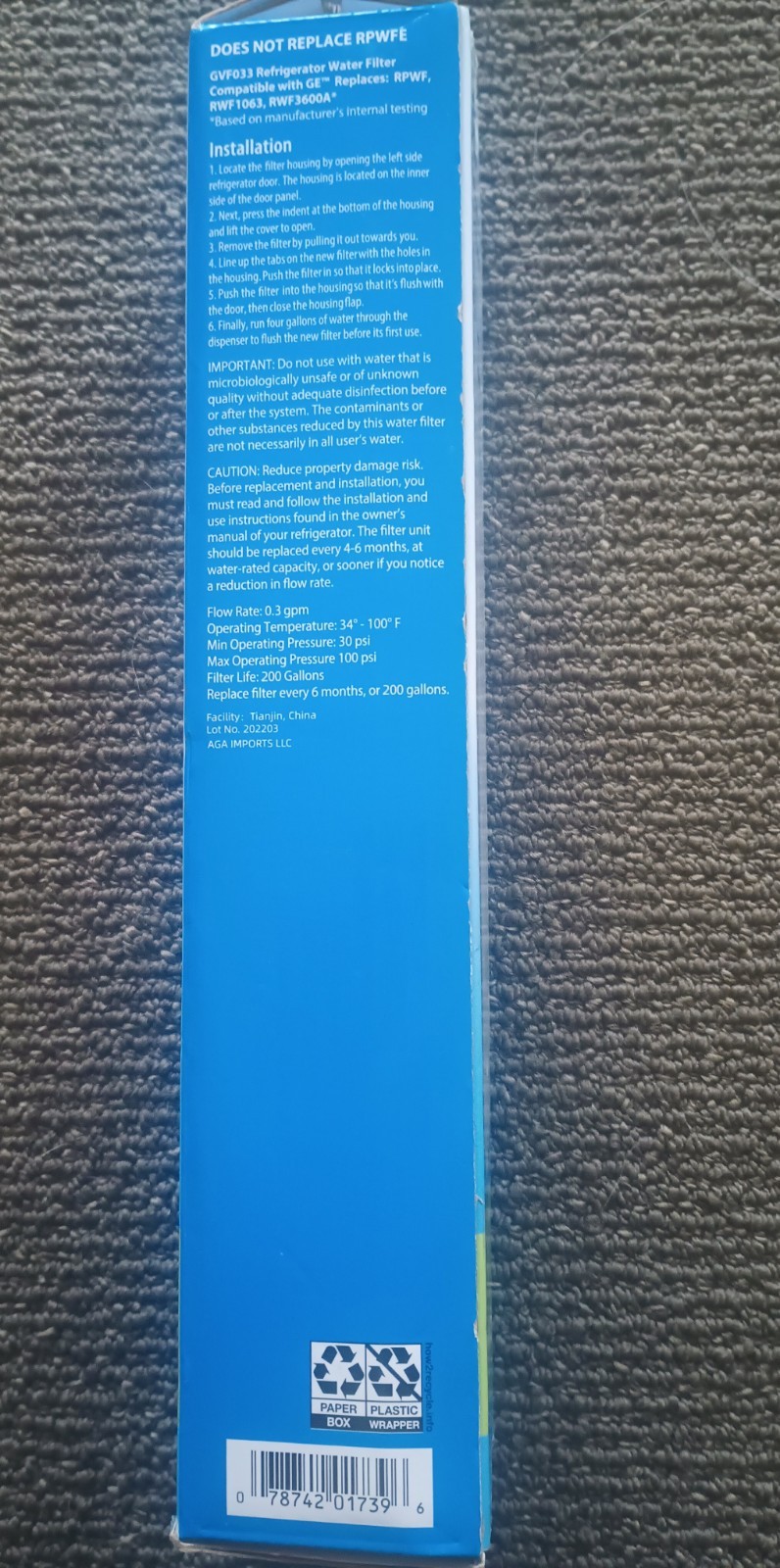 GREAT VALUE REPLACEMENT REFRIGERATOR WATER FILTERS/for GE RPWF COMPATIBLE