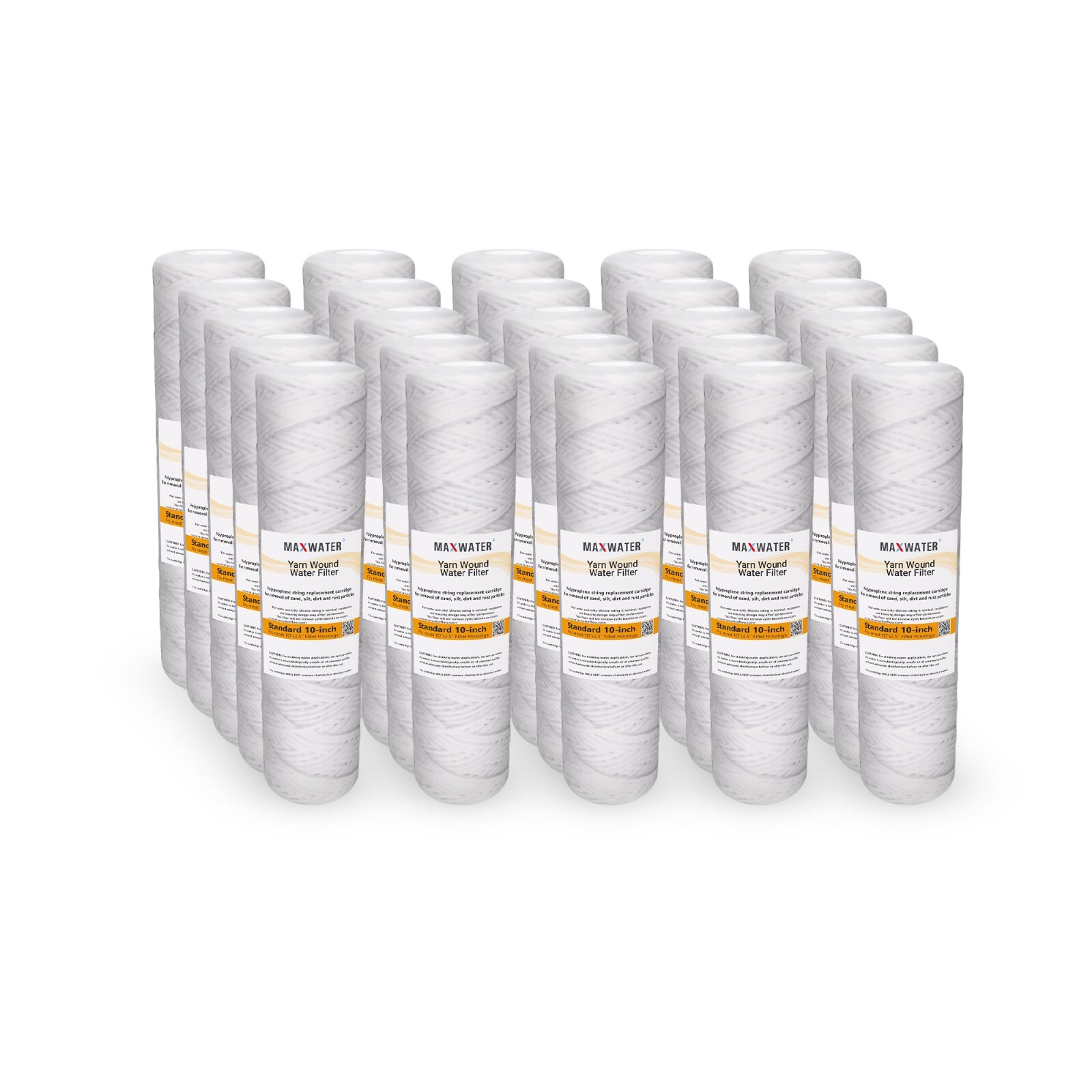 String Wound Sediment Water Filter Cartridge Standard 2.5″ x10″ 5 Micron 25 Pack