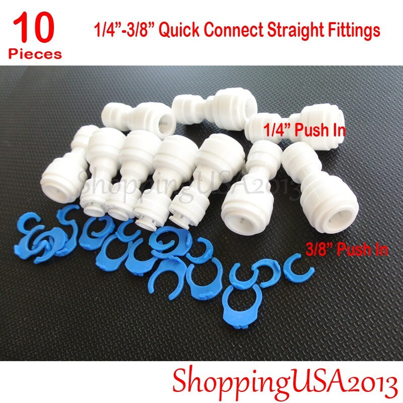 10 Pcs 1/4-3/8 Quick Connect Straight Fitting Connector Push In Water Filter RO