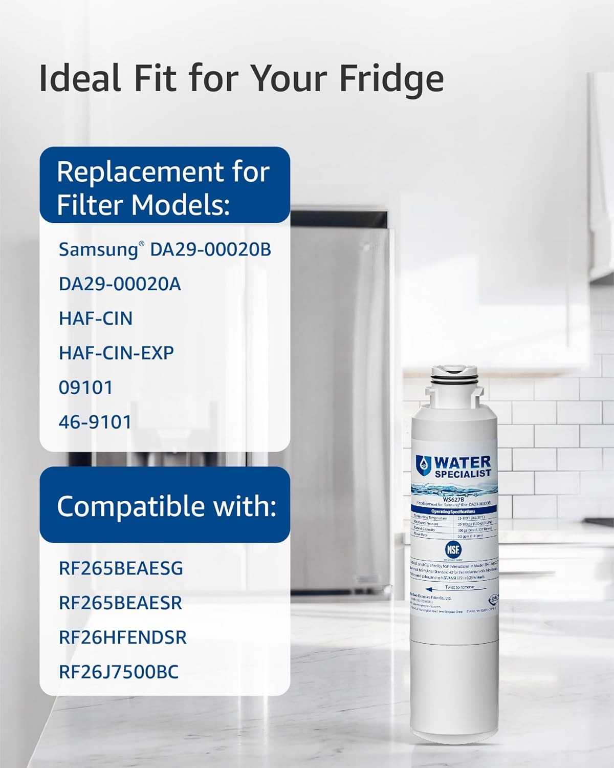 Waterspecialist replacement for Samsung DA29-00020B Refrigerator Water Filter,3P
