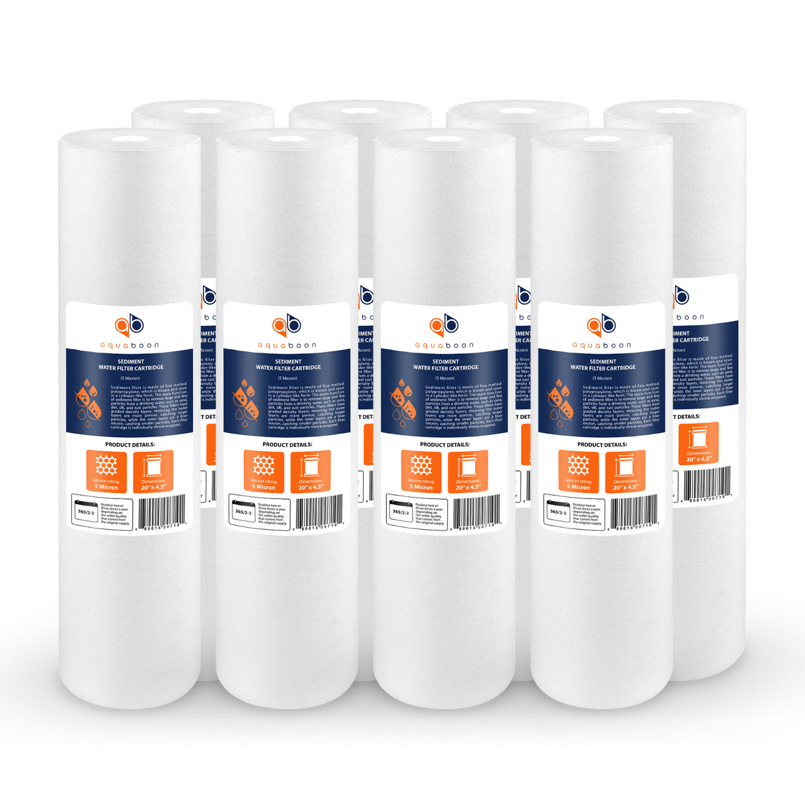 8PK of Big Blue 5 Micron 20″ x 4.5″ Sediment Water Filter Cartridge by Aquaboon
