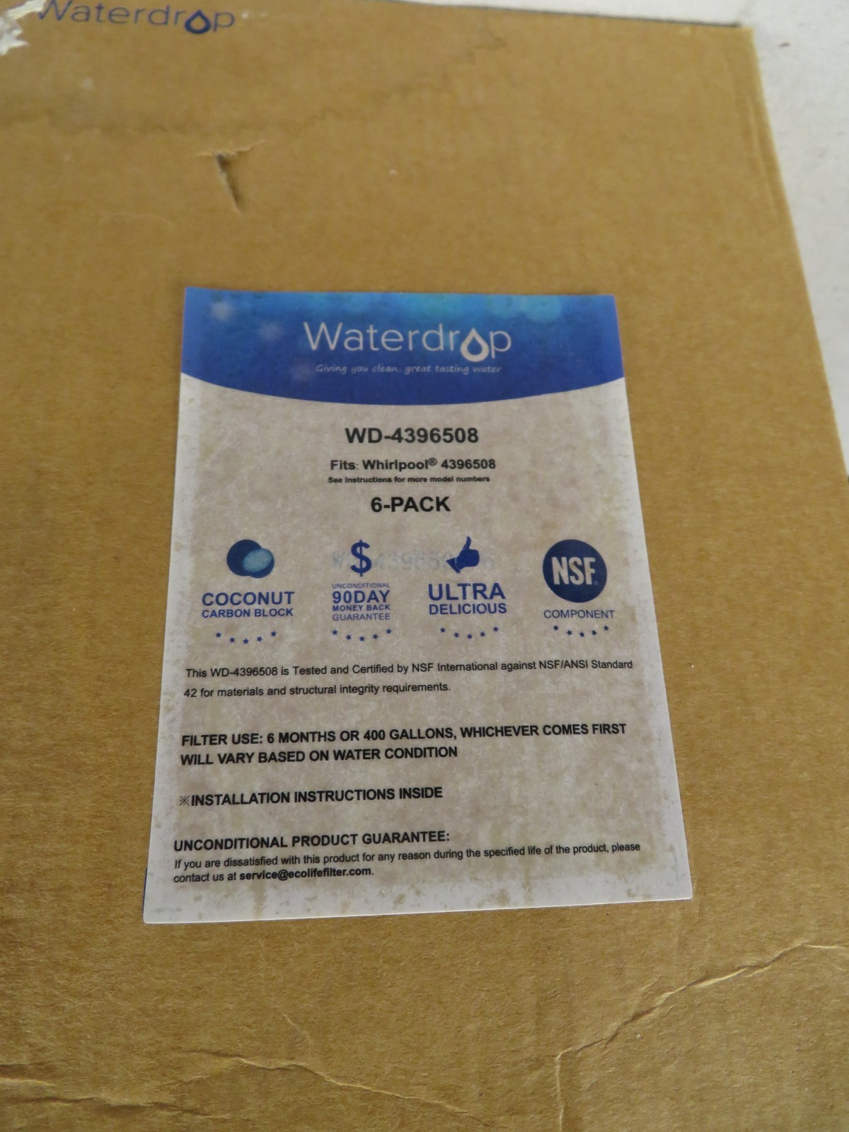 6 New & Sealed Waterdrop Replacement Water Filter WD-4396508 for Whirlpool