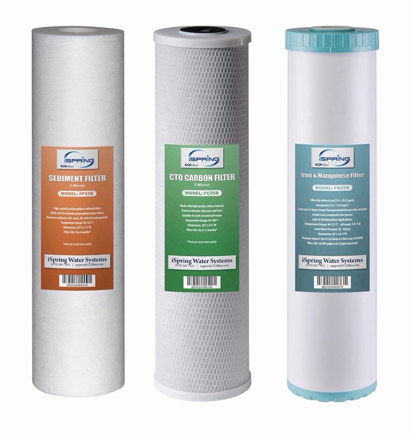 Ispring F3WGB32BM 4.5” X 20” 3-Stage Whole House Water Filter Set Replacement Pa