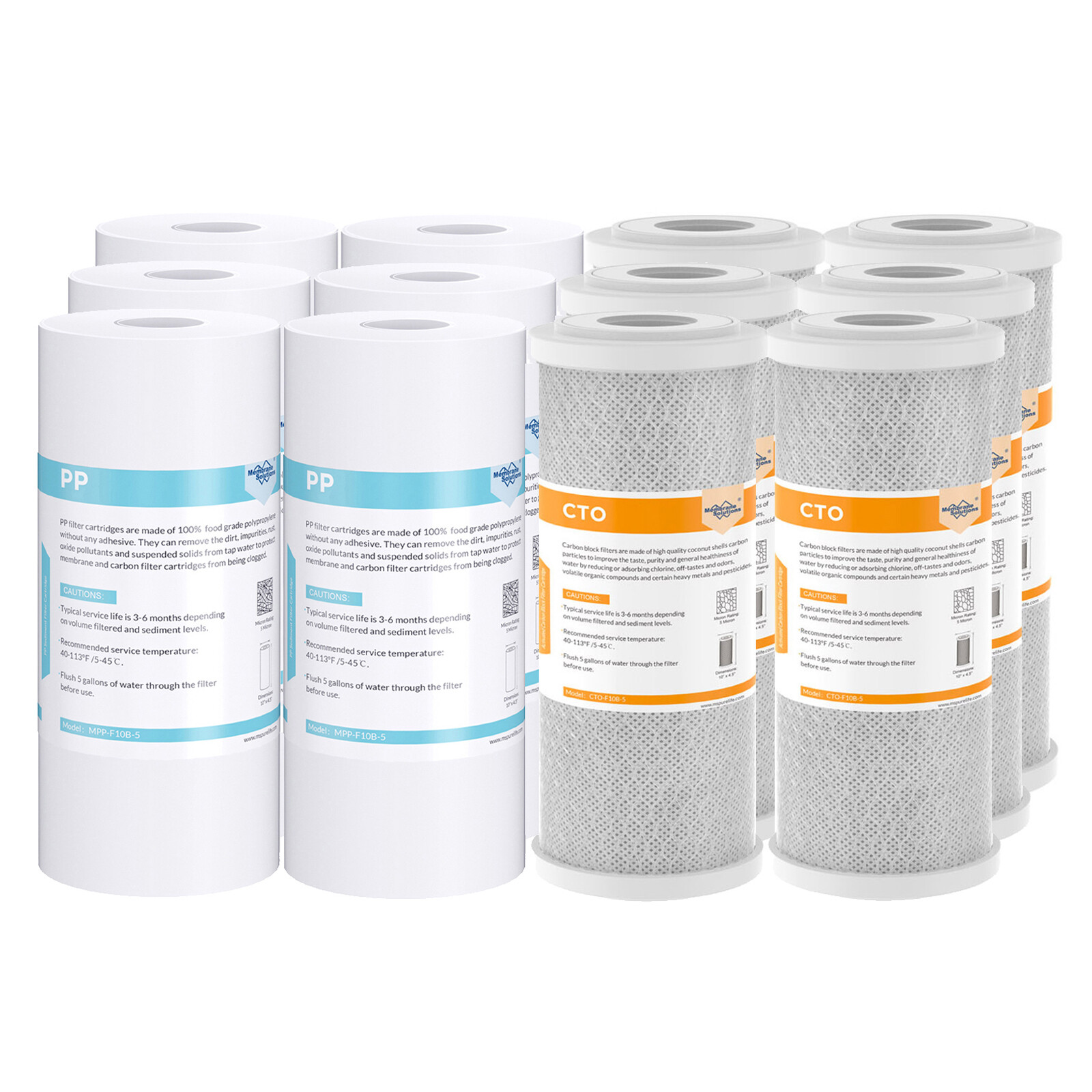 10″ x 4.5″ Activated Carbon Block Big Blue Sediment Water Filter Whole House Set