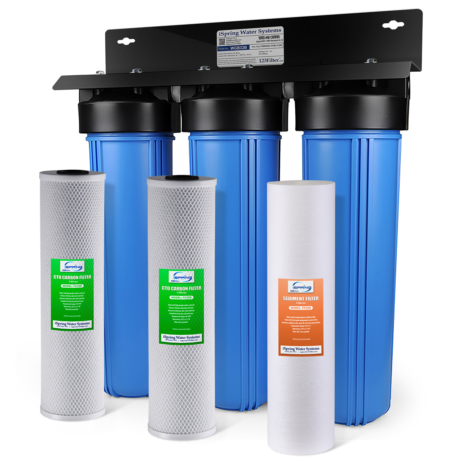 3 Stage iSpring Whole House Water Filter System Big Blue, 100,000 Gal Under Sink