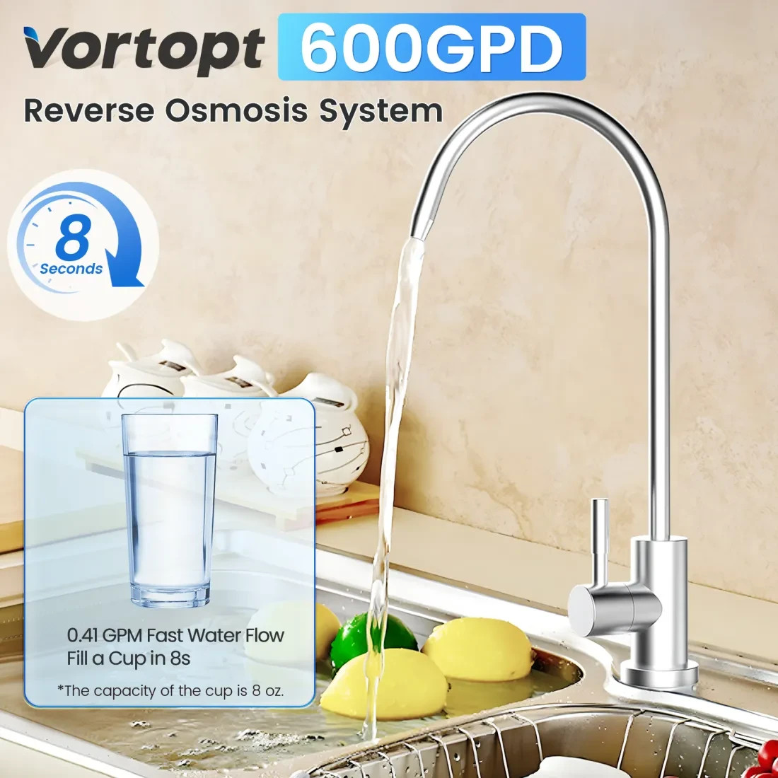 Tankless RO Reverse Osmosis System Under Sink 600 GPD Water Filter Kit