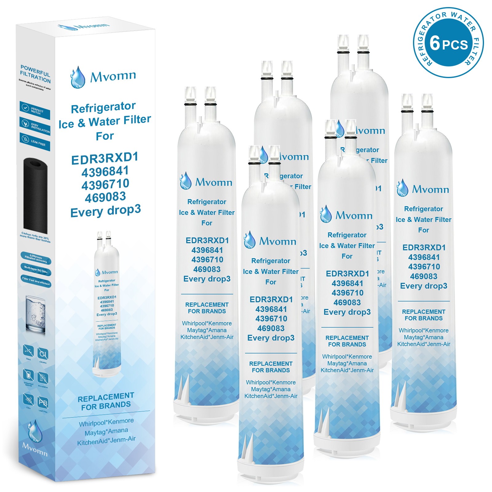 Mvomn Refrigerator Filter, Replacement for Kenmore® 46-9083, 46-9030, 6 Pack