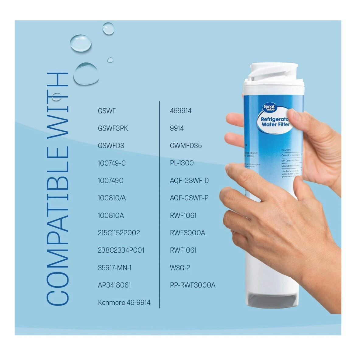 GREAT VALUE Refrigerator Water Filter GVF035 for GE GSWF / Kenmore 46-9914