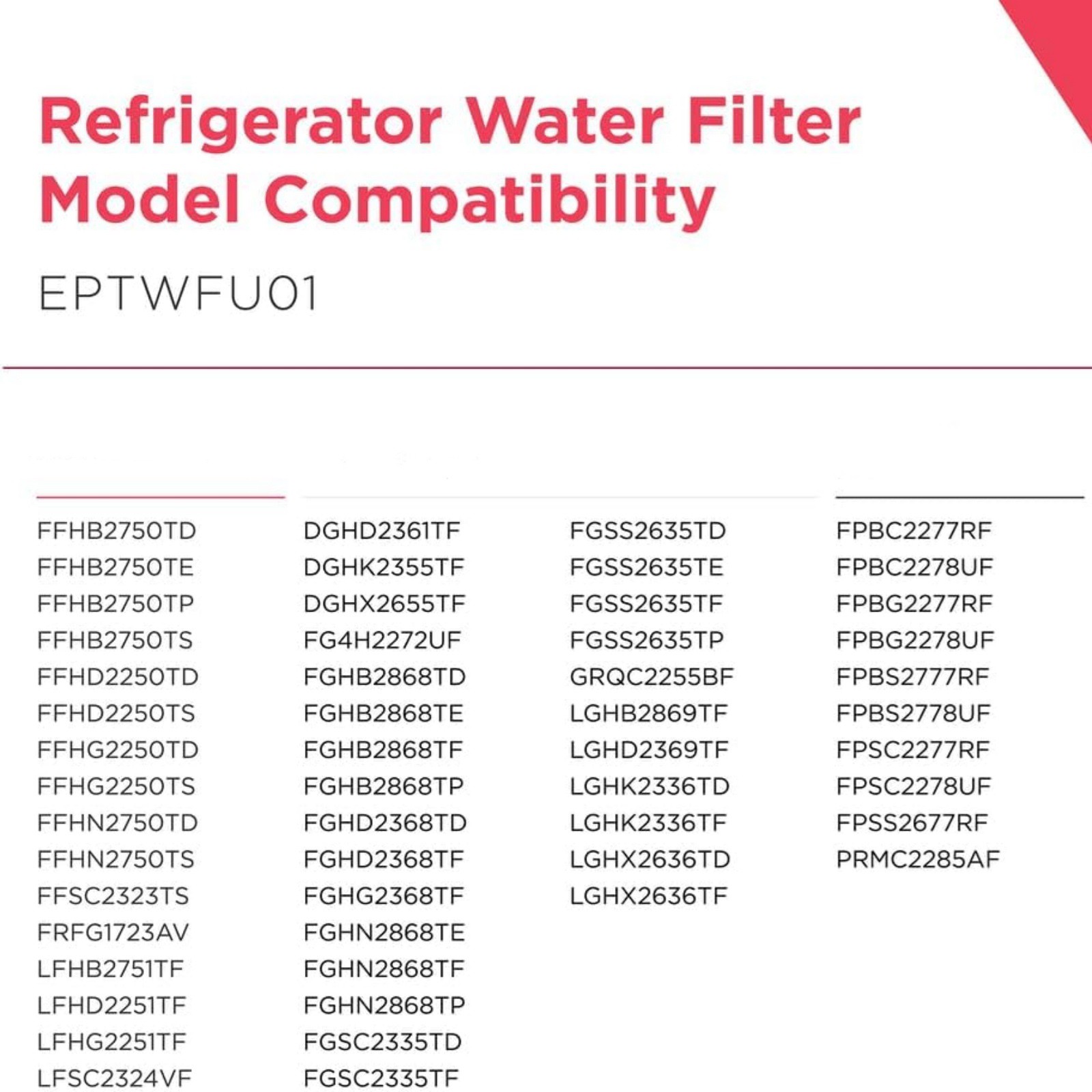 For Frigidaire EPTWFU01 Replacement Refrigerator Water Filter Cartridge Model