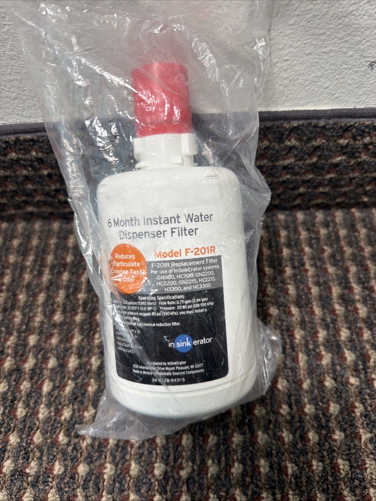 inSinkerator Instant Hot Water Dispenser Filter F-201R Reduces Chlorine Sealed