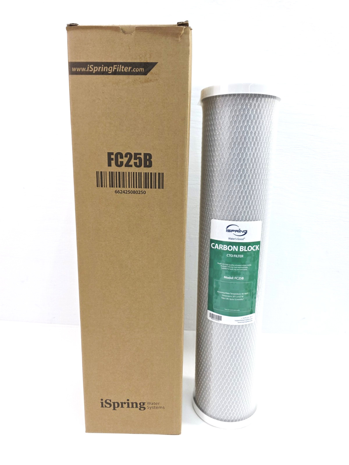 iSpring FC25B Whole House Water Filter CTO Carbon Block, 20” x 4.5” for Sediment