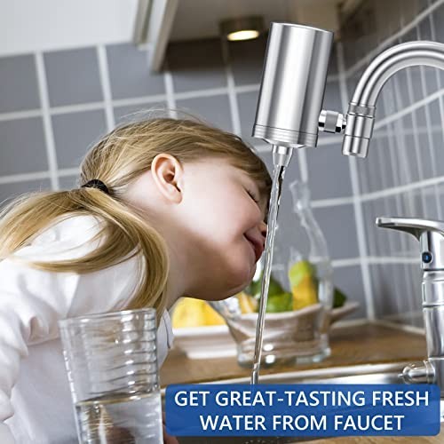 Faucet Water Filter 1200 Gallons 2.2 GPM Carbon Fiber Reduces Chlorine Lead