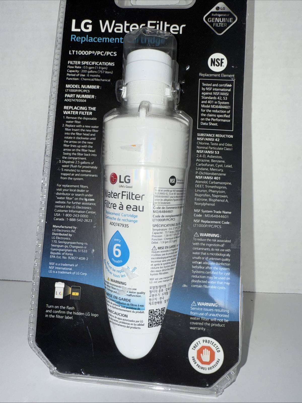 LG Water Filter Replacement Cartridge (LT1000P/PC/PCS)