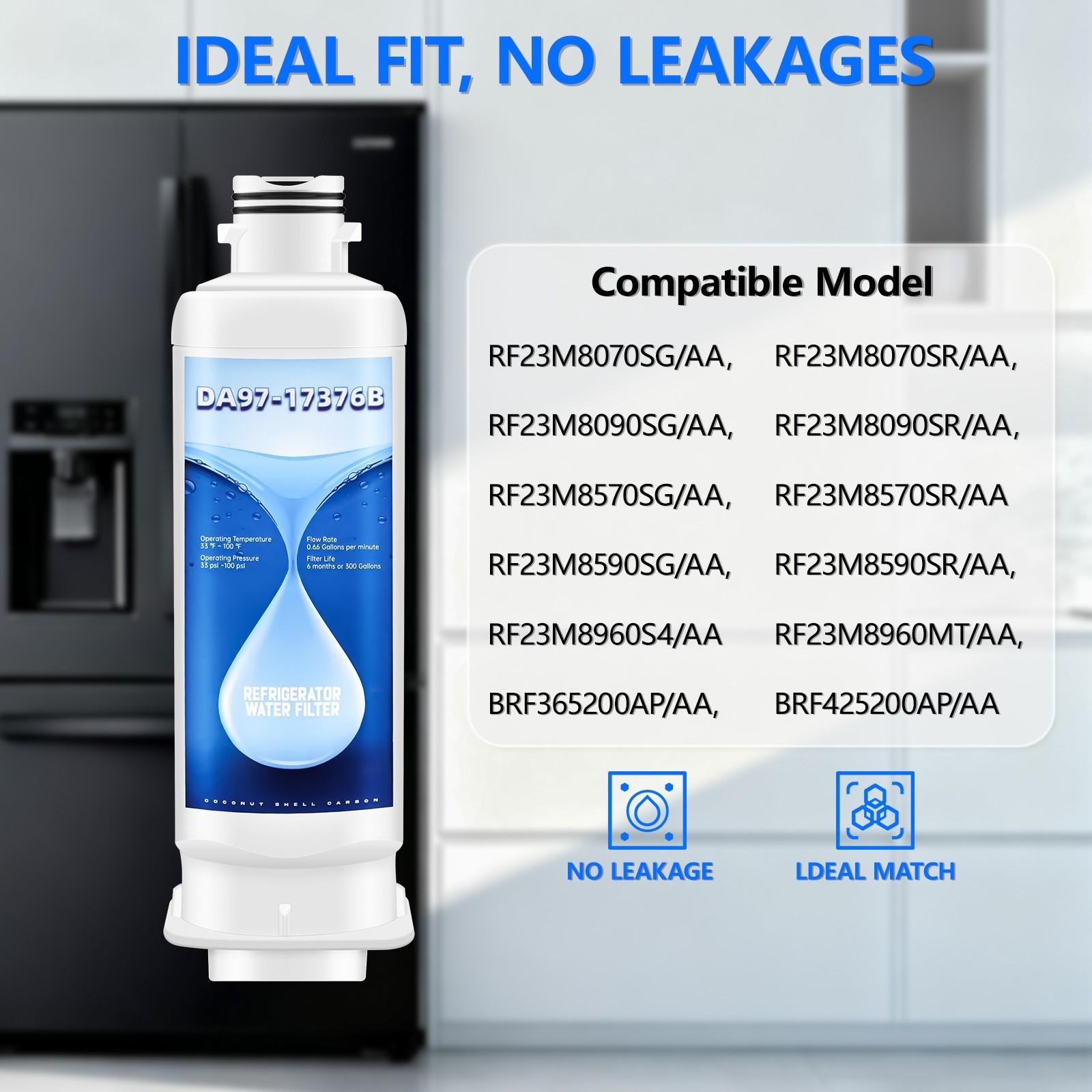 6 pk Refrigerator Water Filter Replacement for Samsung DA97-17376B, HAF-QIN/EXP