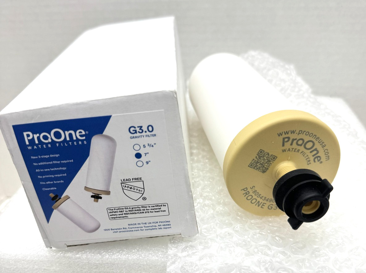 (1) ProOne G3.0 Gravity Water 3 stage filter 7″ replacement, Cleanable