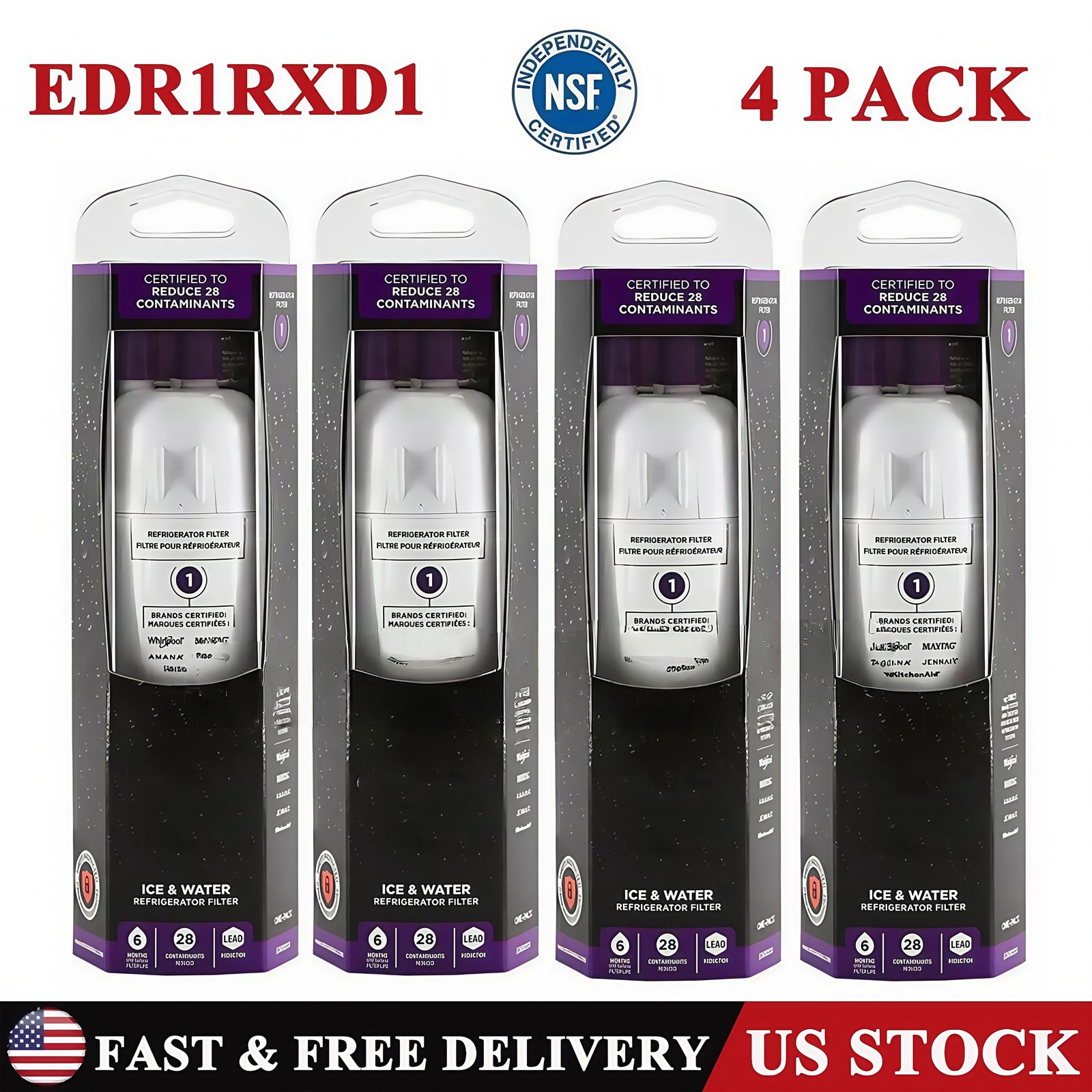 4PC ΕDR1RXD1 Refrigerator Water Filter 1 For ΕVΕRYDROP New FREE SHIP Sealed Home
