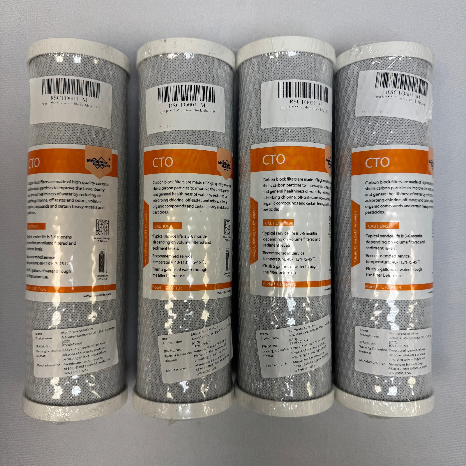 4-Pack CTO Carbon Block Water Filter 10″x2.5″ Replacement 5 Micron CTO-F10-5
