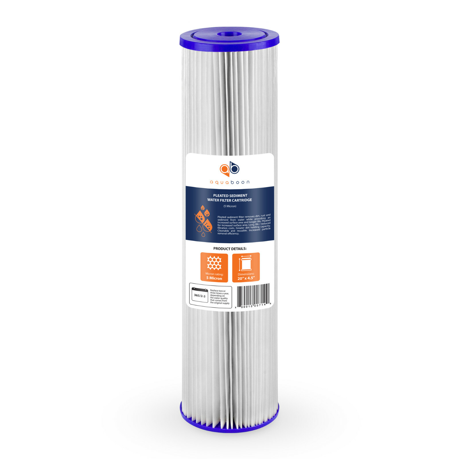 Big Blue 5 Micron Pleated Washable Sediment Water Filter 20″ x 4.5″ by Aquaboon