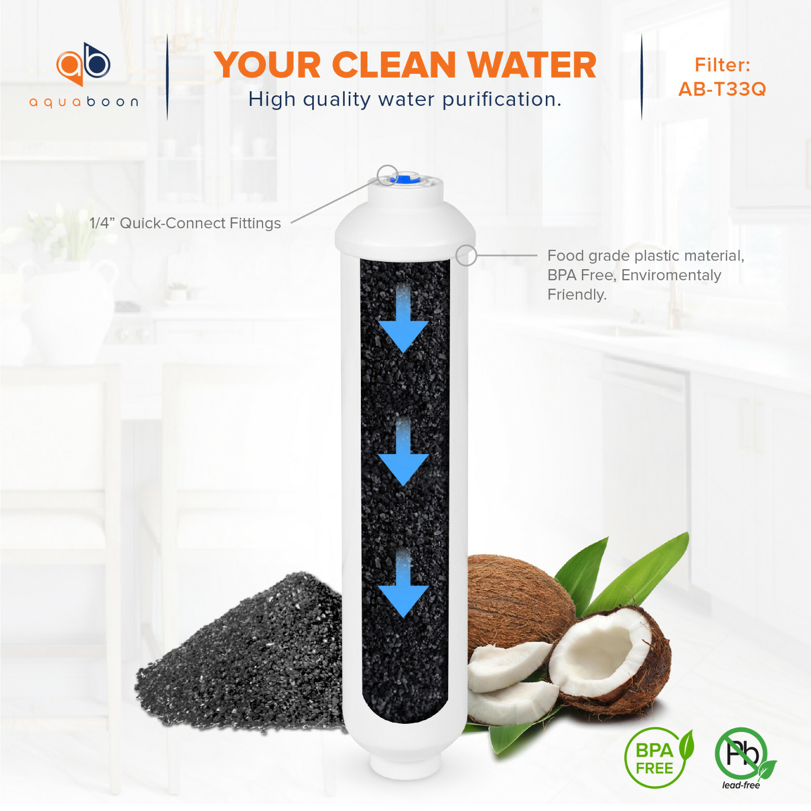 6 Pack of Inline Post/Carbon Polishing Water Filter for RO Standard Size QC