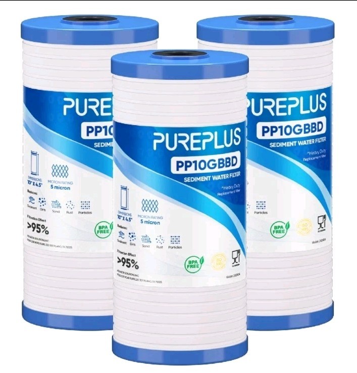 PUREPLUS 5 Micron 10″ x 4.5″ Whole House FXHTC Sediment Water Filter – 3 PACK