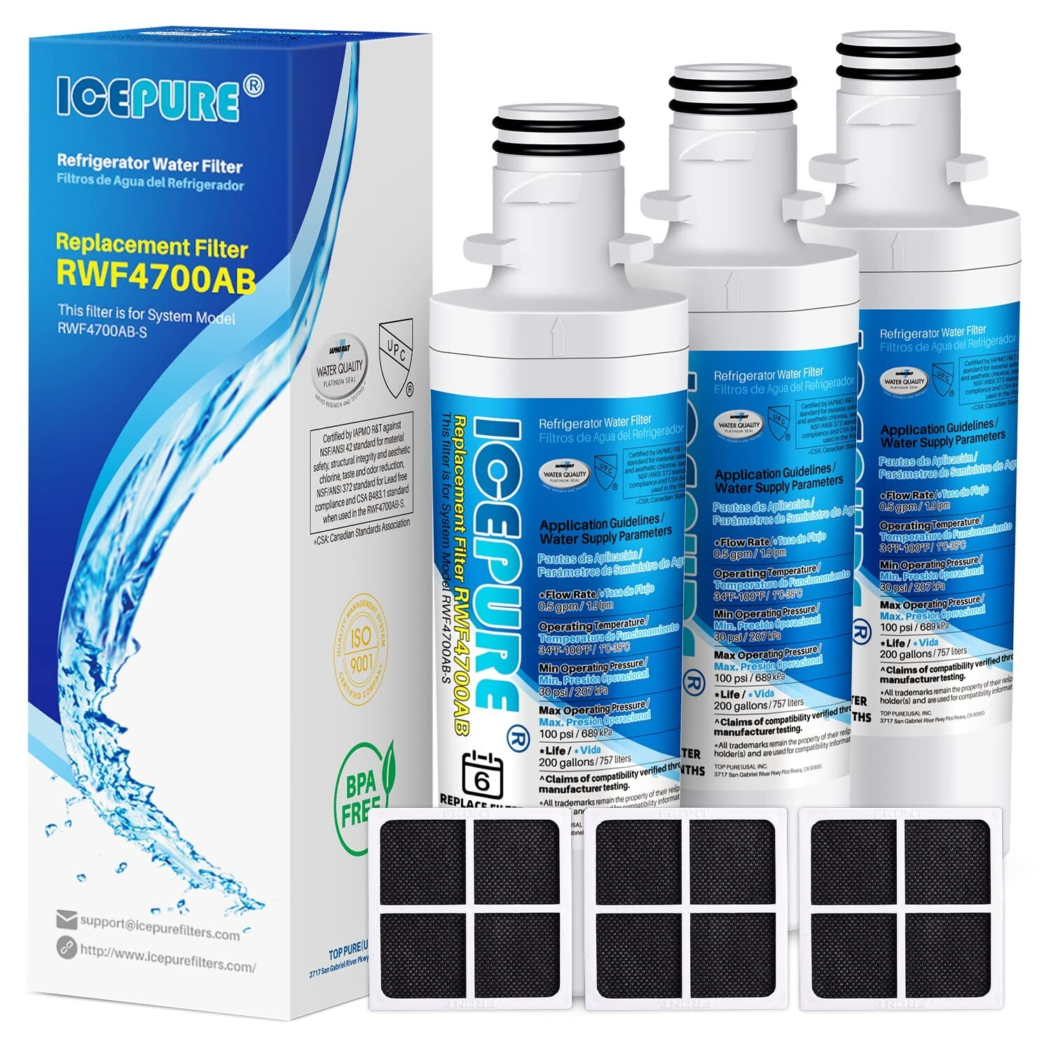 ICEPURE Fit for LG LT1000P LT1000PC MDJ64844601 and Air Filter 3PACK