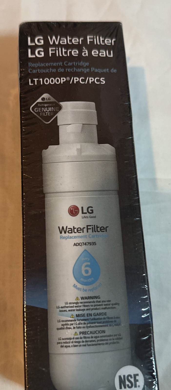 New Genuine LG Water Filter Replacement Cartridge ADQ747935 LT1000P/PC/PCS