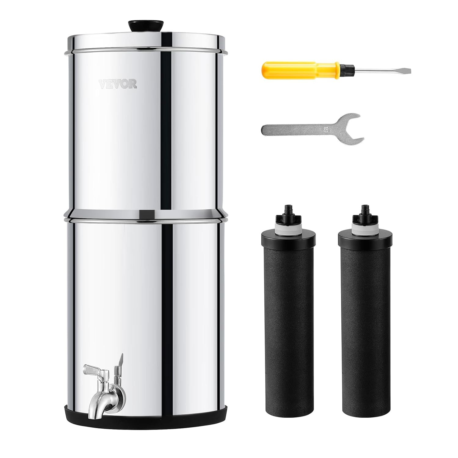 Gravity-Fed Water Filter System, 2.25G 304 Stainless-Steel Countertop System, Wa