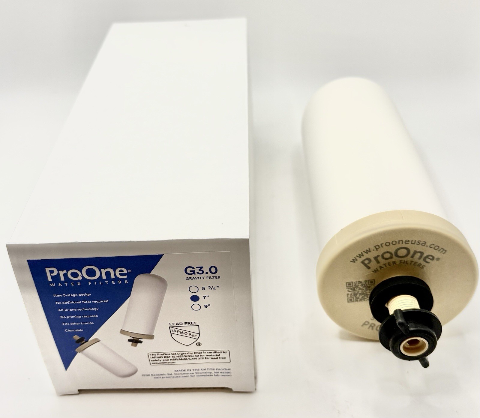 ProOne G3.0 7 Inch Ceramic Gravity Countertop Water Filter 3-Stage All-In-One