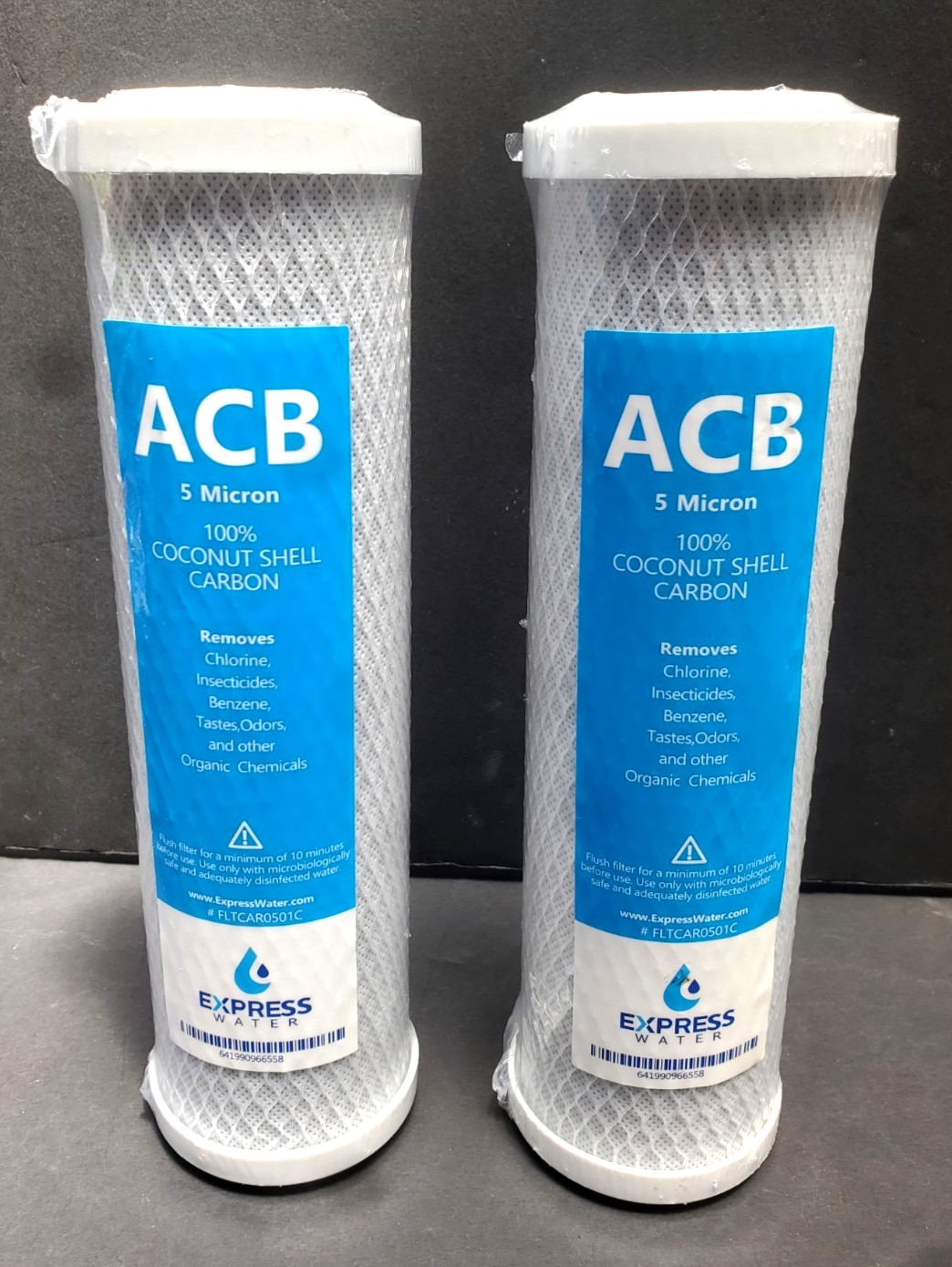 FLTCAR0501C – 2 Pack Activated Carbon Block ACB Water Filter Replacement 10″ New