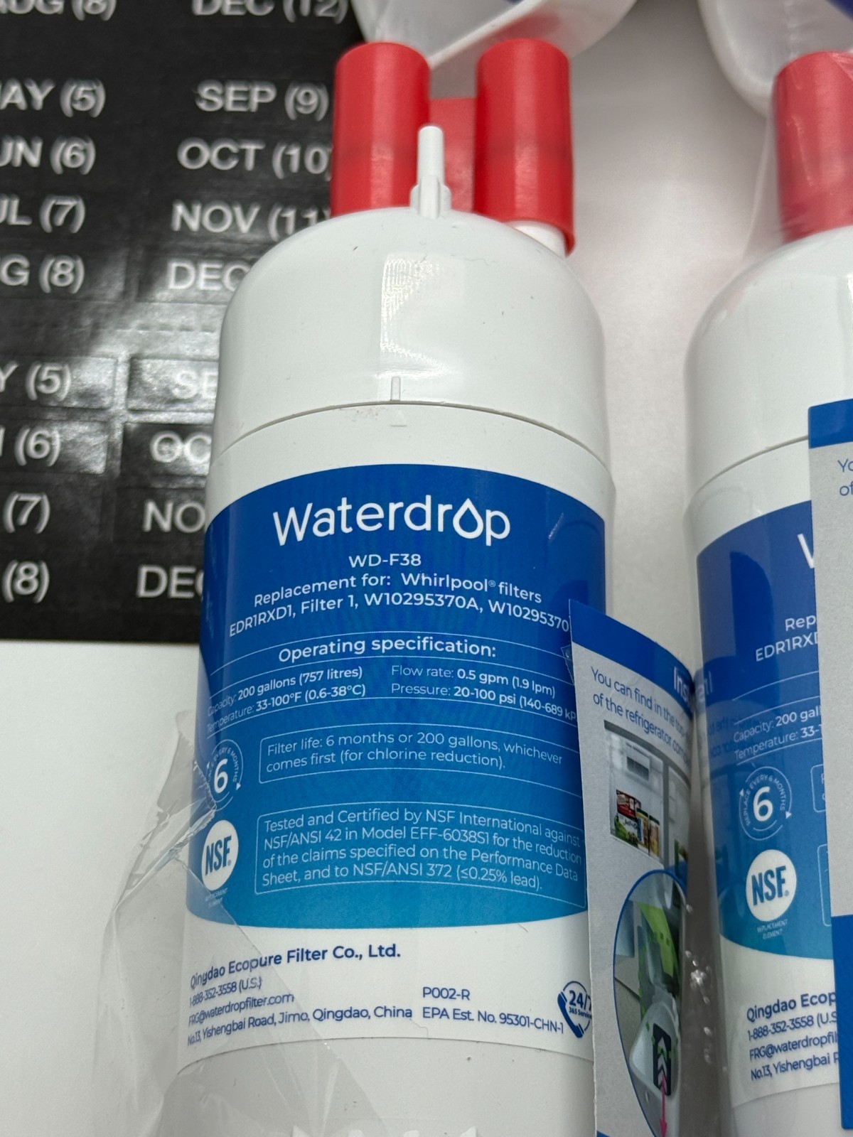 Waterdrop Refrigerator WD-F38 Filter, 6 Pack New Sealed