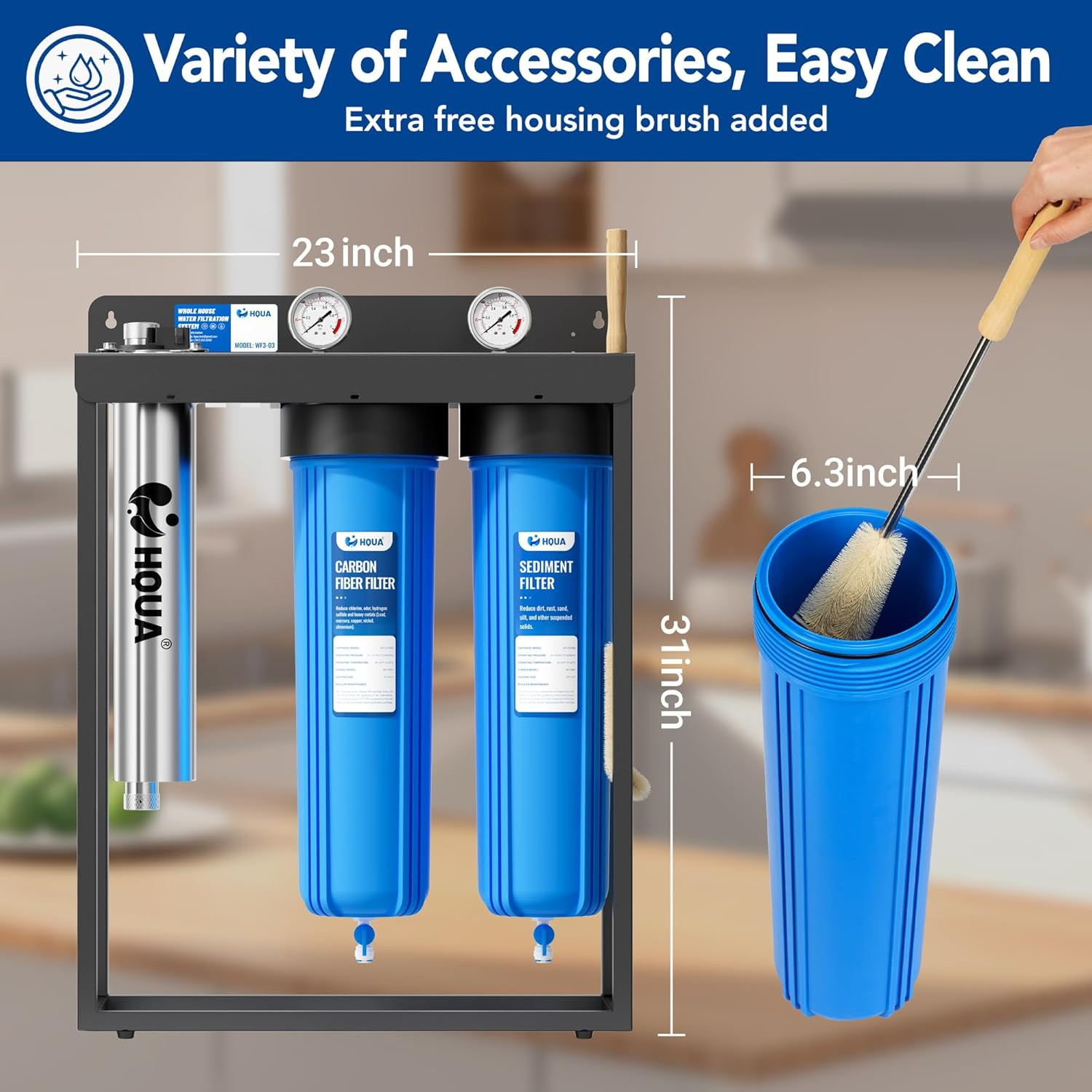 3-Stage Whole House Water Filtration System with UV Filter & Heavy Metal Reducti