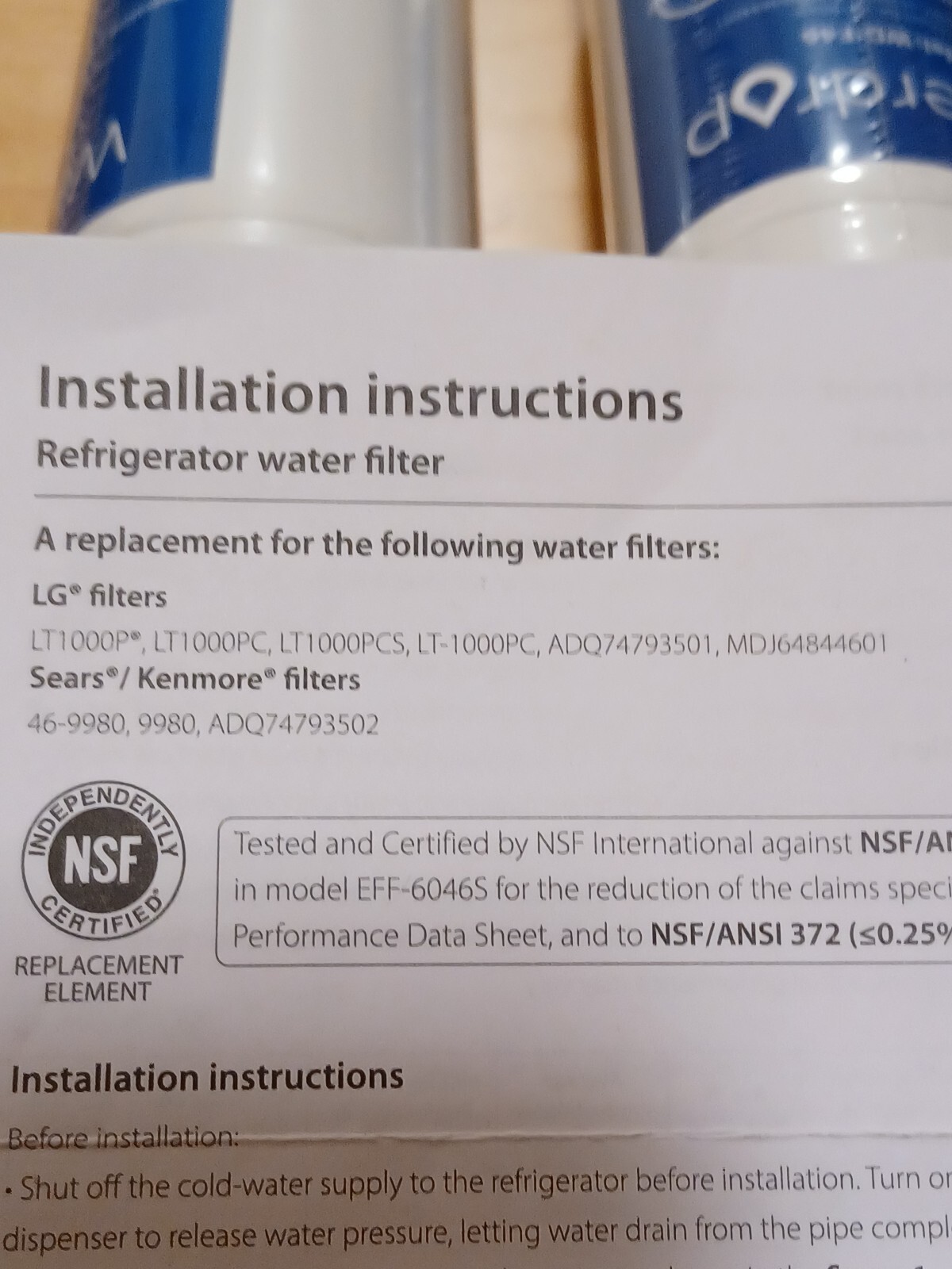 NEW 2 pack Waterdrop Replacement Filter For LG (Model: WD-F46)