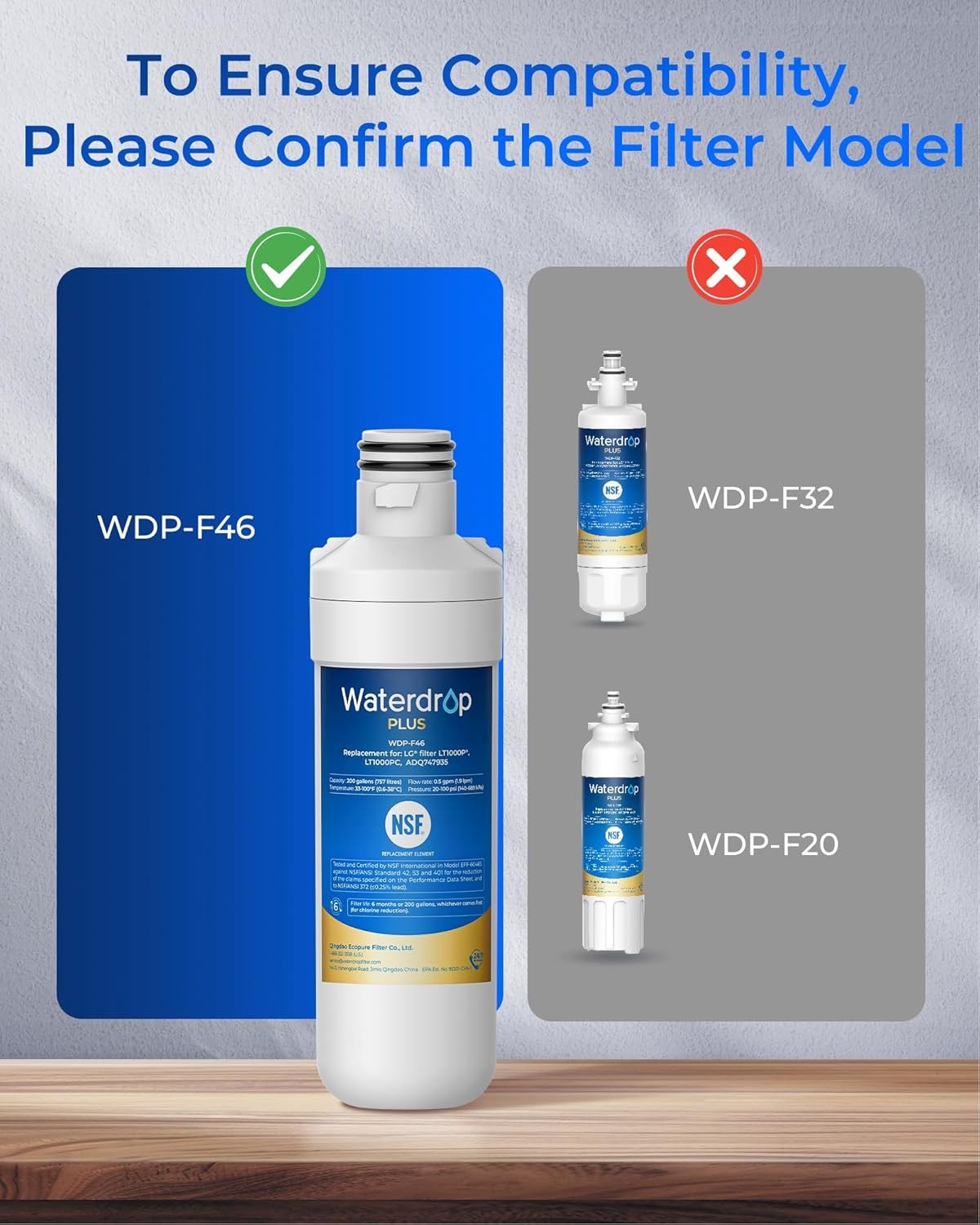 Waterdrop Plus Refrigerator Water Filter Replacement for LG® LT1000P® (1 Pcs)
